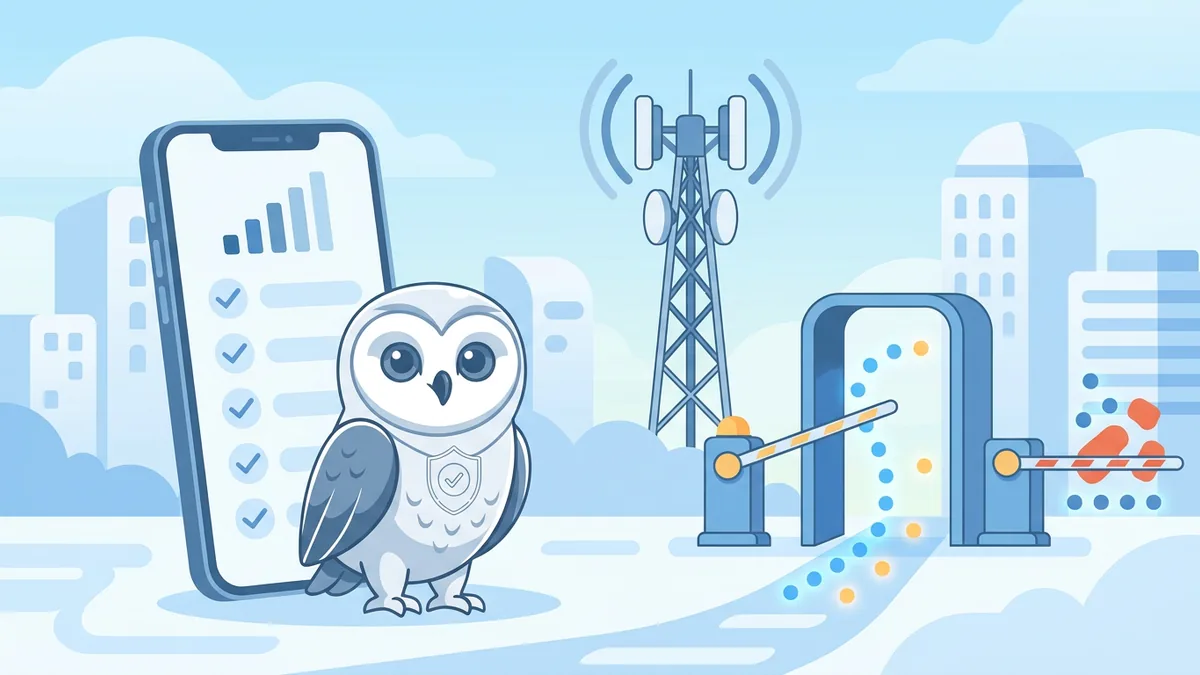 Сова Proxy MTProto · VPN рядом со смартфоном и вышкой связи: шлагбаум пропускает только часть трафика